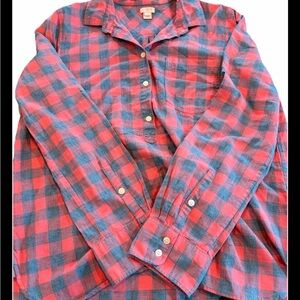 Women’s Jcrew Top Size Large Plaid Buttons Long Sleeve Shirt Blouse Fall Winter